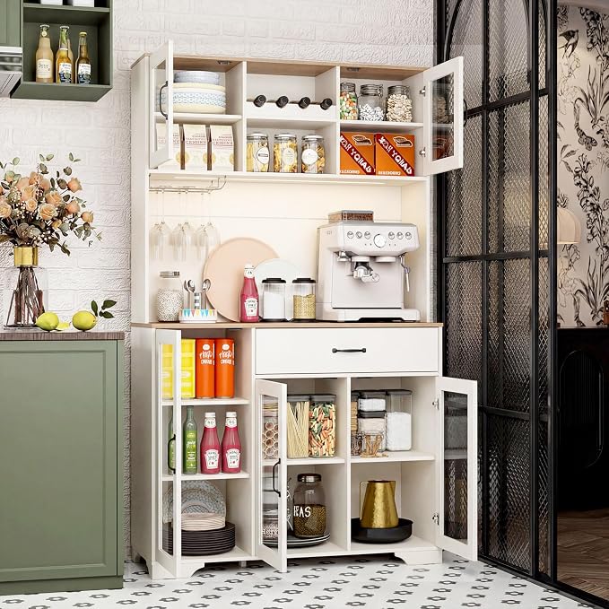 Fatmok 71" Pantry Cabinet with Wine Rack and Charging Station, Adjustable - Image 6