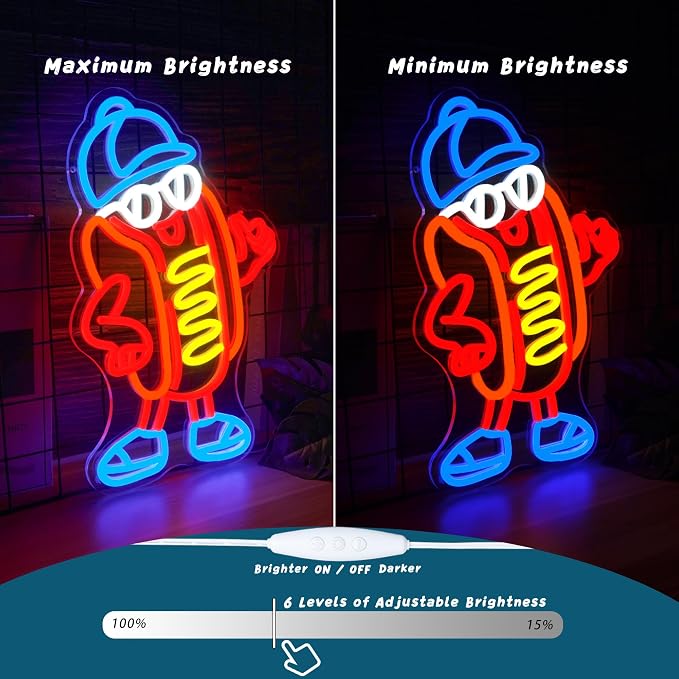 Hot Dog Neon Sign Dimable Cool Hot Dogs Neon Signs Funny Hot Dog Party Themed - Image 5