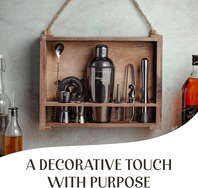 Mixology & Craft Rustic Cocktail Shaker Set – Includes Wood Stand, Complete - Image 7