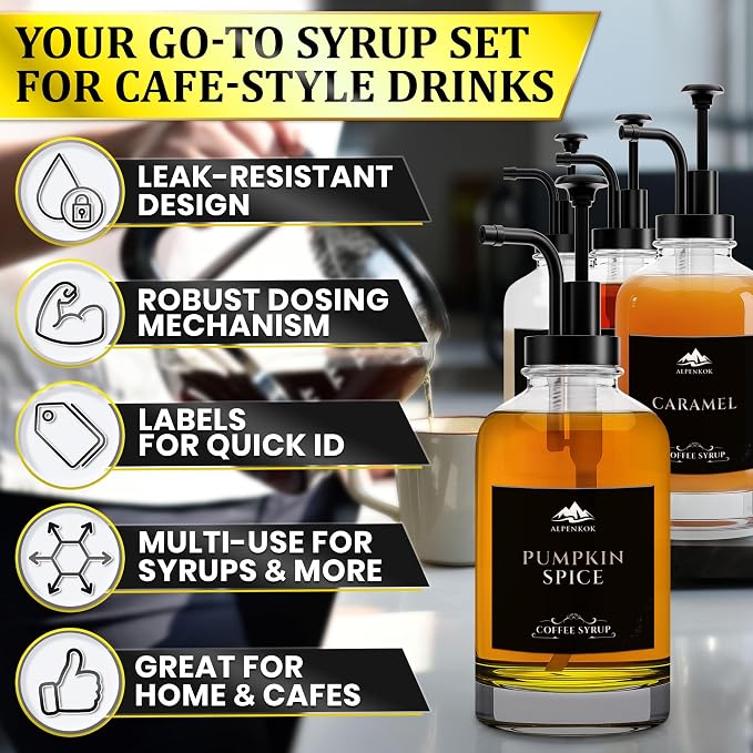 Set of 4 Glass Coffee Syrup Dispenser - Image 4
