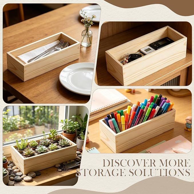 Sliner 6 Pack Unfinished Wood Crates Wooden Storage Boxes Unfinished Wooden - Image 4