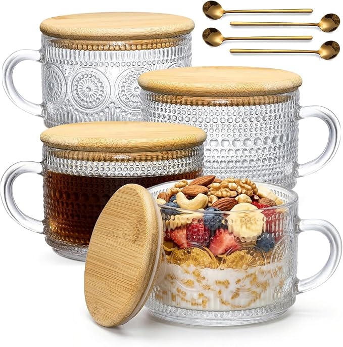 DOPUDO Vintage Glass Coffee Mugs, Overnight Oats Containers by DOPUDO