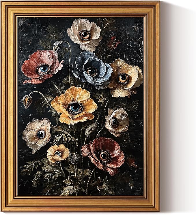 ARPEOTCY Gold Framed Canvas Wall Art, Surreal Gothic Poppy Flowers by ARPEOTCY