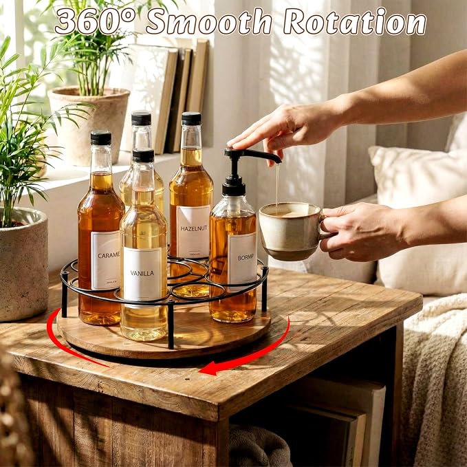 2 Pcs 9 Bottles Rotating Coffee Syrup Organizer, Large S Syrup Rack Carbon - Image 3