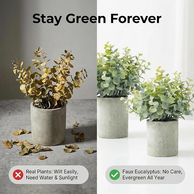 HappyFiller 2PCS Small Fake Eucalyptus Faux Potted Artificial Plants Indoor - Image 4