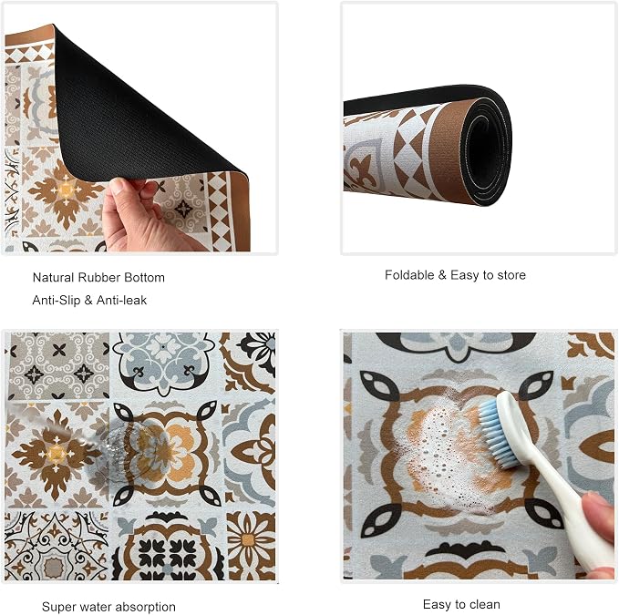 Mandala Boho Dish Drying Mats For Kitchen Counter Dryer Coffee Maker Bar Mat - Image 3