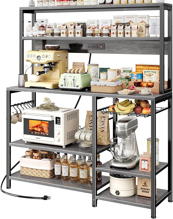 SUPERJARE Bakers Rack with Power Outlet, 47.2 Inches Coffee Bar with 3 by SUPERJARE
