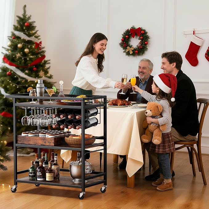 Leteuke Bar Cart for Home, 3 Tier Rolling Serving Carts - Image 6