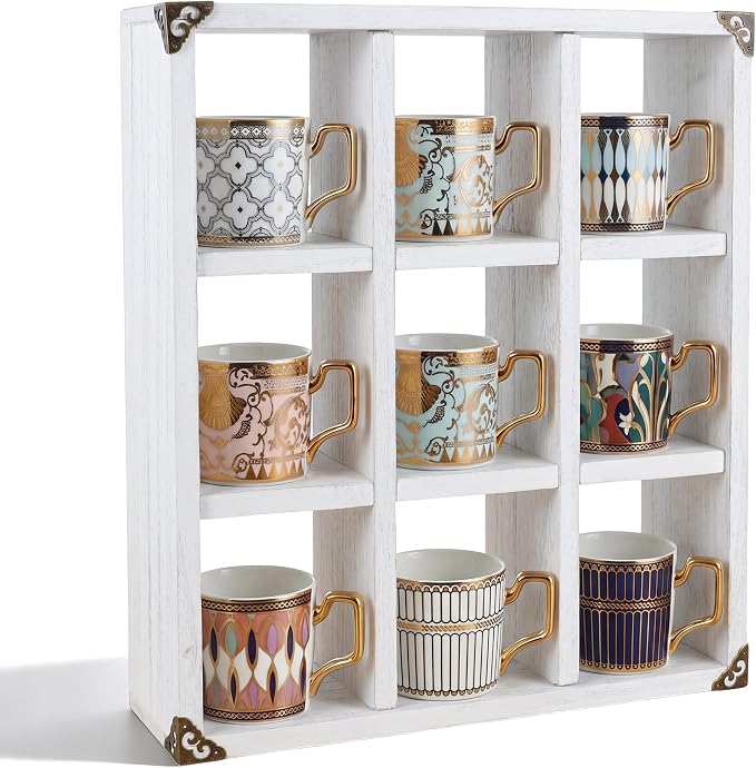 9 Slot Coffee Mug Display Rack - 17in Wall Mounted | Solid Wood - Image 9