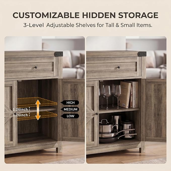YESHOMY Kitchen Storage Cabinet, Coffee Bar Cabinet, Farmhouse Sideboard Buffet - Image 5