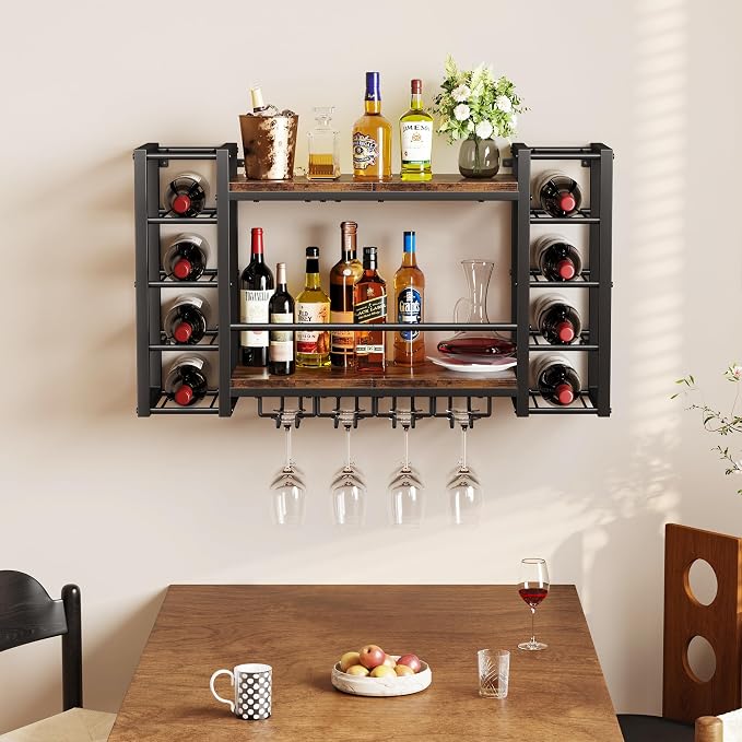 Homeiju Wall Mounted Wine Rack for 30 Bottles, Wider Side Compartments for - Image 6