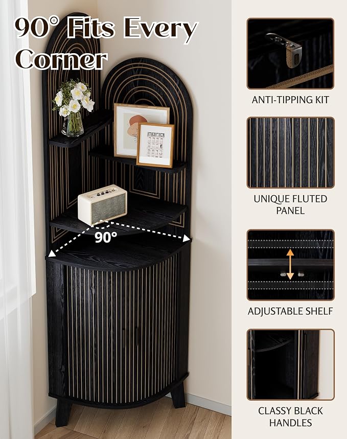 Small Corner Cabinet with Sliding Door and Storage, Tall Corner Bathroom Cabinet - Image 3