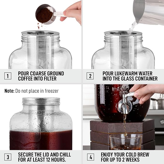 Zulay 1 Gallon/128oz Cold Brew Coffee Maker – Thick Glass Pitcher - Image 7