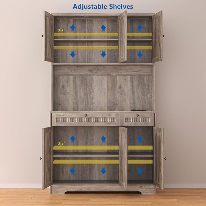 Pantry Storage Cabinet with Charging Station, Kitchen Storage with Adjustable - Image 8