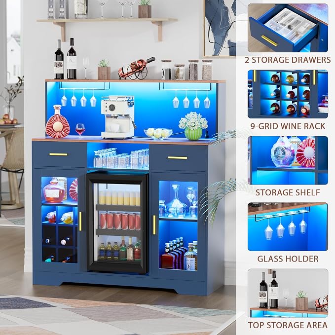 Mini Fridge Cabinet with Storage, Wine Bar Cabinets - Image 5