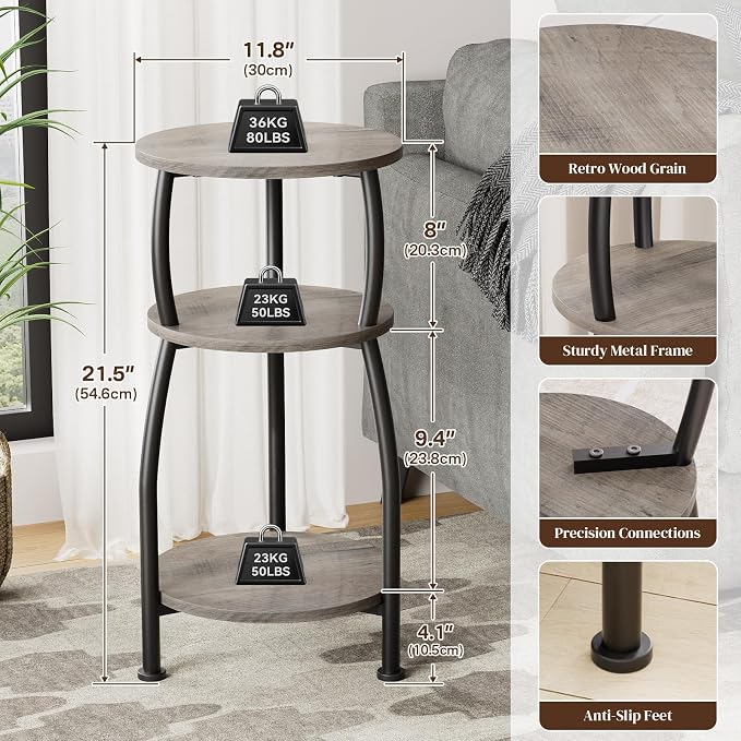 Small Round Side Table, 3-Tier End Table - Image 3