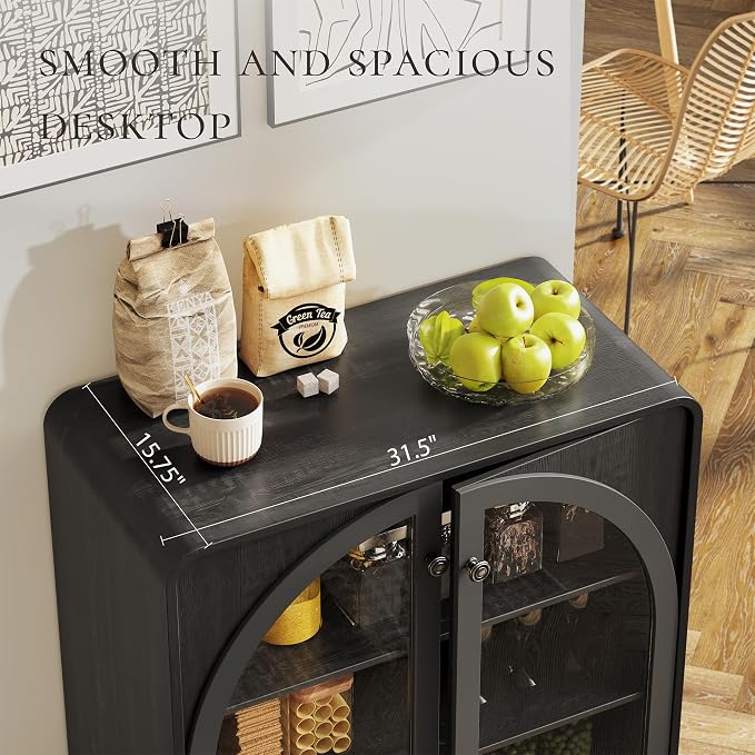 Storage Cabinet with Arched Glass Doors and Adjustable Shelves, Buffet - Image 8