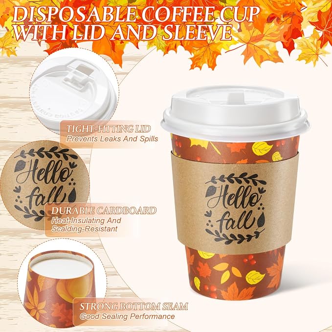Mimorou 60 Pcs Thanksgiving Fall Cups 12oz Coffee Cups - Image 3