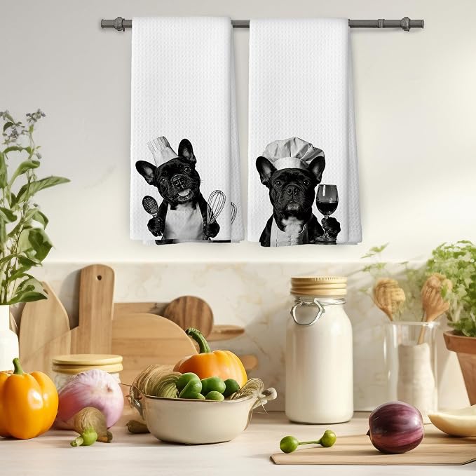 French Bulldog Kitchen Towels Set of 2, Dog Kitchen Accessories, Bar Decor - Image 4