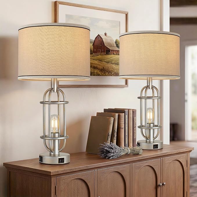 Reaketon Table Lamps for Living Room Set of 2, 22.3" Farmhouse Lamps for - Image 4