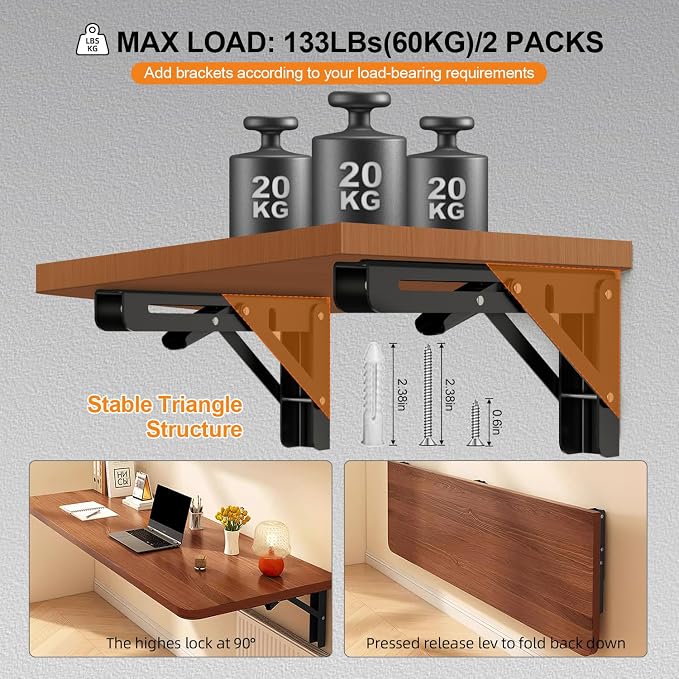 Folding Shelf Brackets 14 inch Foldable Shelf Bracket Heavy Duty Collapsible - Image 3