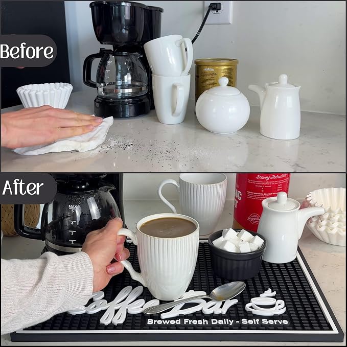 Brewed Fresh Daily Silicone Coffee Bar Mat 18x12 in, Self Serve Countertop - Image 4