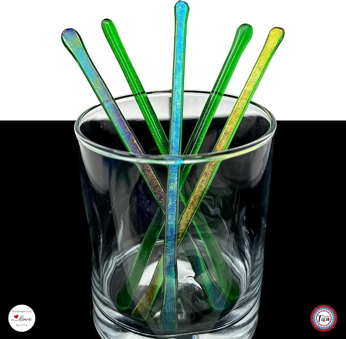 studioTica Handmade Glass Swizzle Sticks: Shamrock Fire, Cocktail + Hiball - Image 3