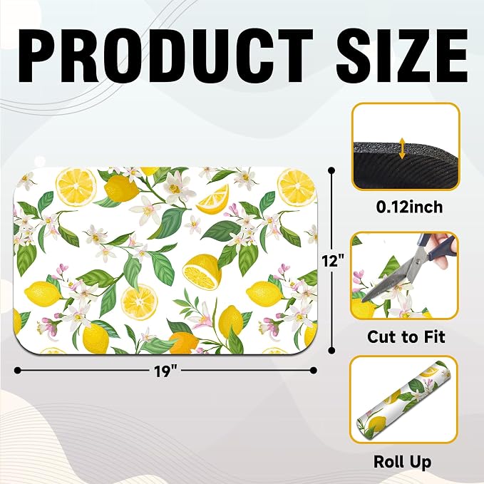 Lemon Floral Coffee Drying Mat 12" x 19", Non-Slip Absorbent Quick-Dry Mat - Image 2