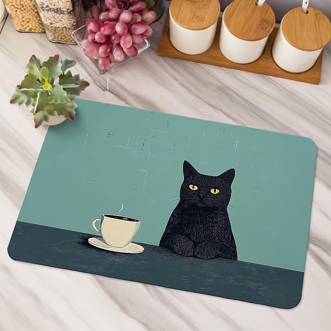 Black Cat Dish Drying Mat，Cat Lovers Mom Grandma Gifts - Image 5
