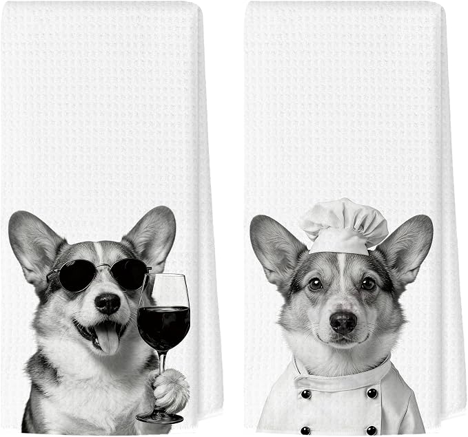 Funny Corgi Kitchen Towels Set of 2, Dog Kitchen Bar Accessories, Dog Chef Gifts by Unknown