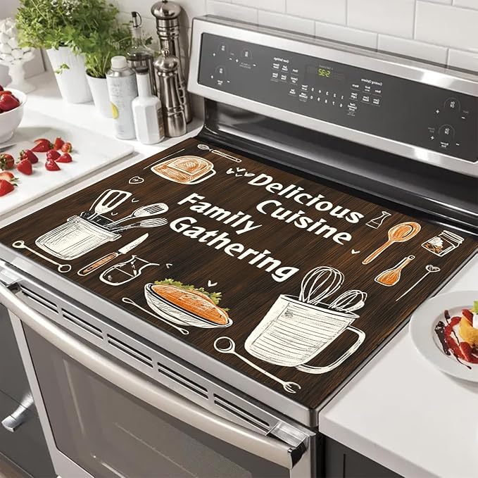 HOMETITUTE Stove Top Covers for Electric Stove Heat Resistant 28x20 Inch Glass by HOMETITUTE