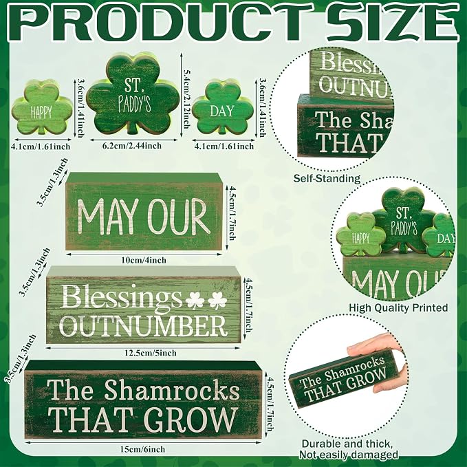 Lineshading 4 Pcs St. Patrick's Day Decor Wooden Shamrock Decoration Saint - Image 3