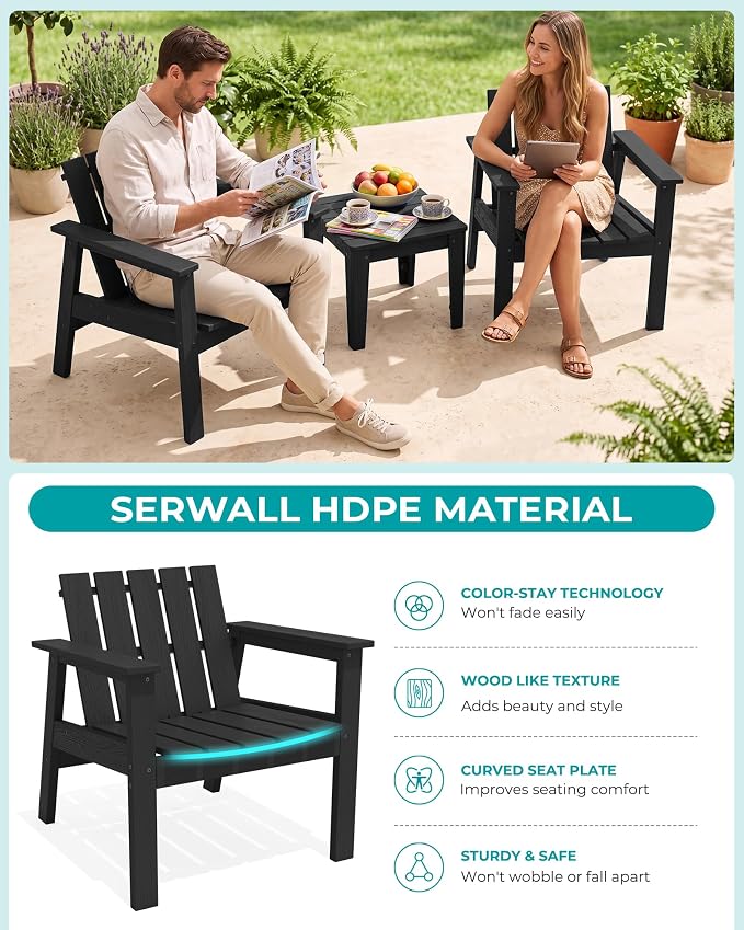 SERWALL Adirondack Chair Set, Includes Adirondack Chairs Set of 2 and 1 Piece - Image 4