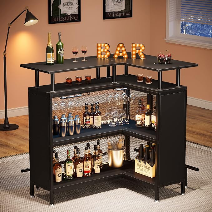 Tribesigns Home Bar Unit, L-Shaped Bar Table - Image 3