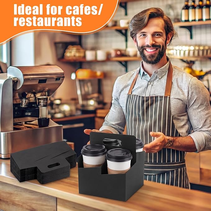 Jetec 50 Pcs 4 Cup Black Drink Carrier - Image 3
