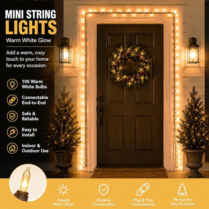 Afirst Brown String Lights, 21ft 100 Count Mini String Light on Brown Wire Cord - Image 2
