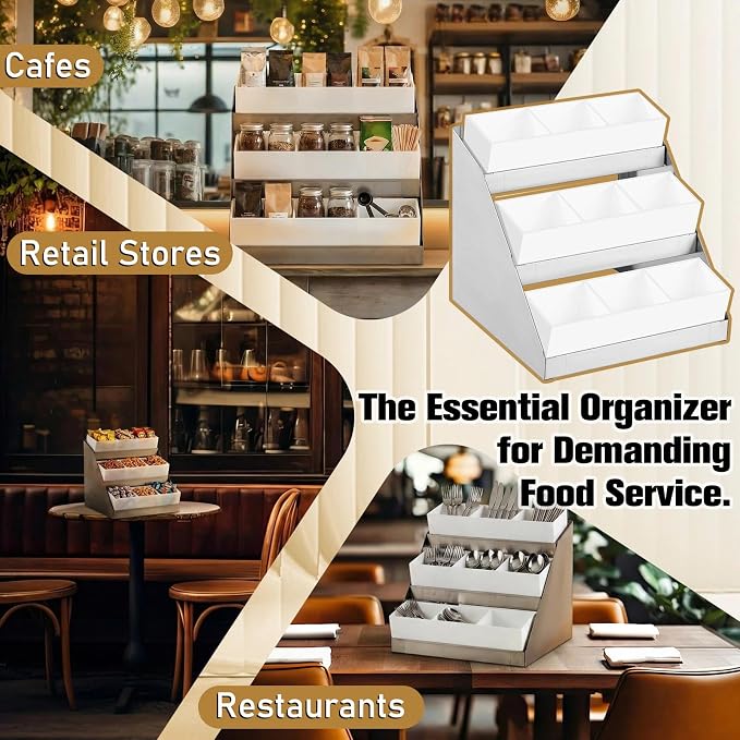 Maxdot Coffee Station Organizer, 3-Tier Stainless Steel Condiment Station - Image 5
