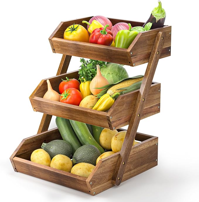 G.a HOMEFAVOR Fruit Basket: 3-Tier Acacia Wood Fruit Bowl - Image 7