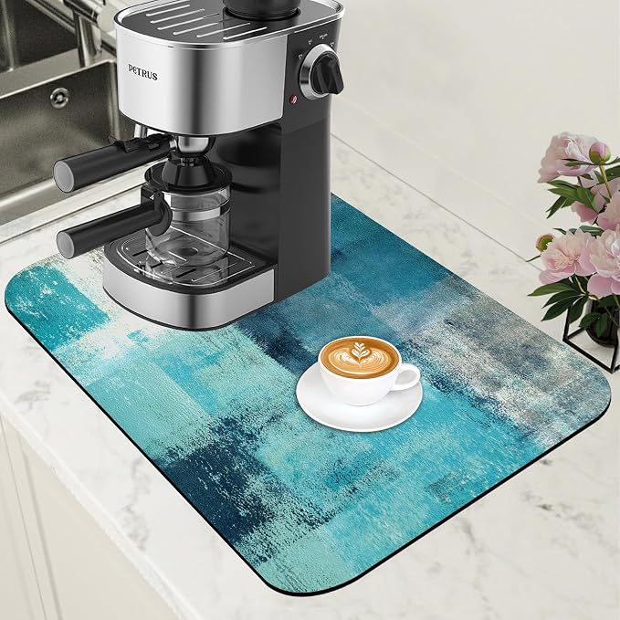 Teal and Grey Abstract Art Dish Drying Mat by Unknown