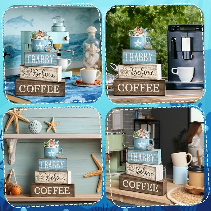 Lineshading 4 Pcs Summer Table Decorations Wooden Beach Coffee Decor Summer - Image 6