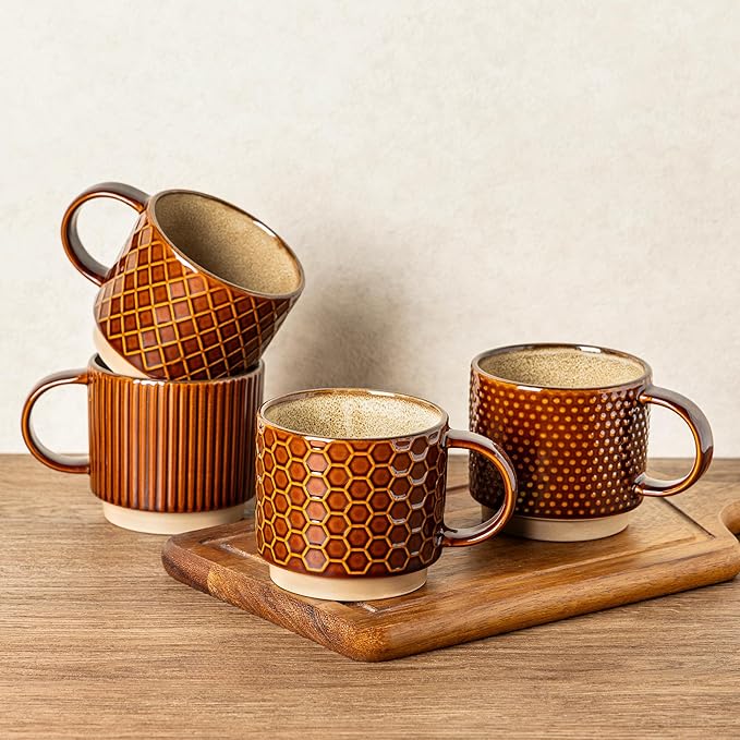 GBhome 12 OZ Stackable Coffee Mugs, Ceramic Coffee Cups by GBhome