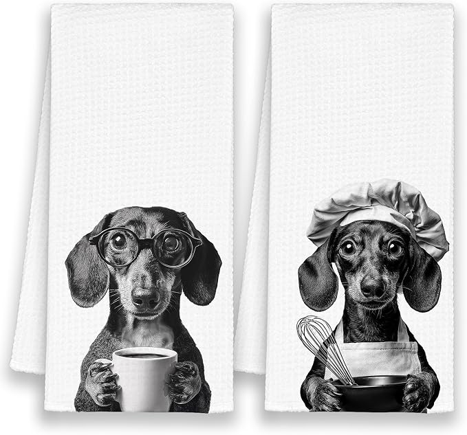 Dog Dachshund Kitchen Towels Set of 2, Funny Cute Hand Bathroom Towels Gifts by Xmsaitar