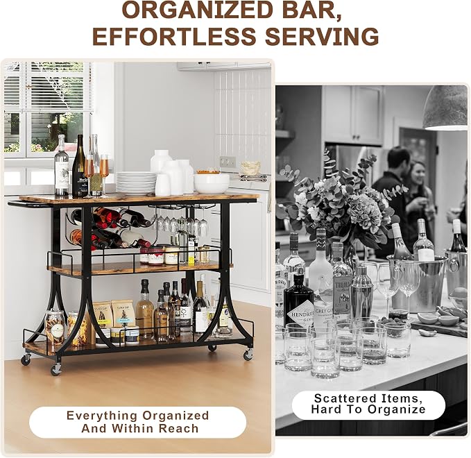 PETKABOO 3-Tier Rustic Wooden Bar Cart - Image 6