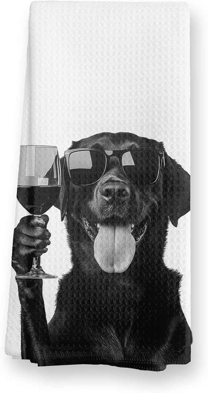 Funny Black Labrador Wine Kitchen Towels, Labrador Gifts by TopXmai
