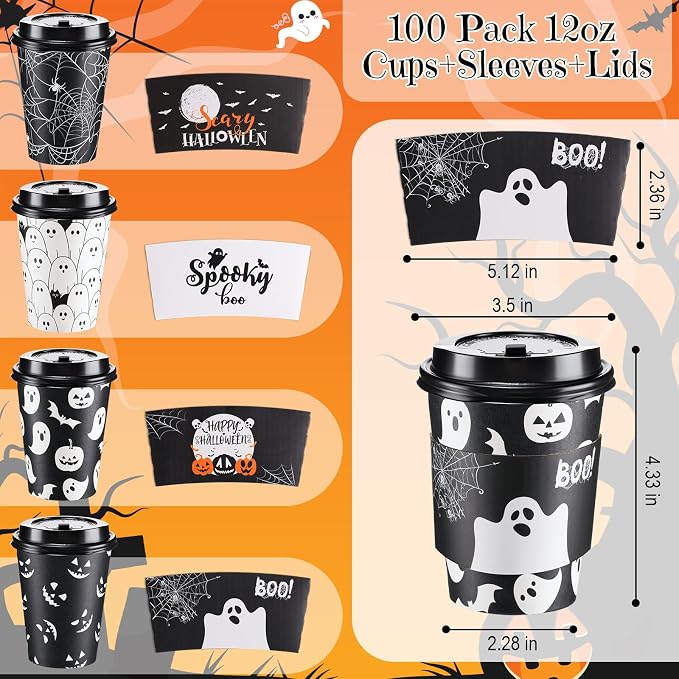Umigy 100 Pack Halloween Disposable Coffee Cups 12 oz Paper Coffeeware - Image 4