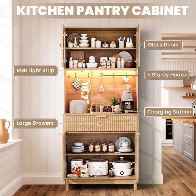 70'' Fluted Kitchen Pantry Cabinet - Image 6