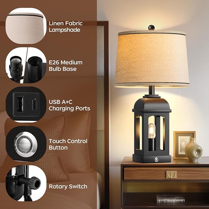 QiMH Table Lamp for Living Room, Farmhouse Lamps Set of 2 - Image 7
