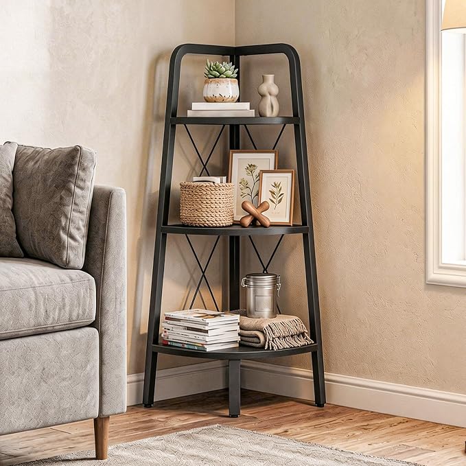 HOOBRO Corner Shelf, 3-Tier Corner Shelf Stand, Industrial Corner Display Shelf - Image 2