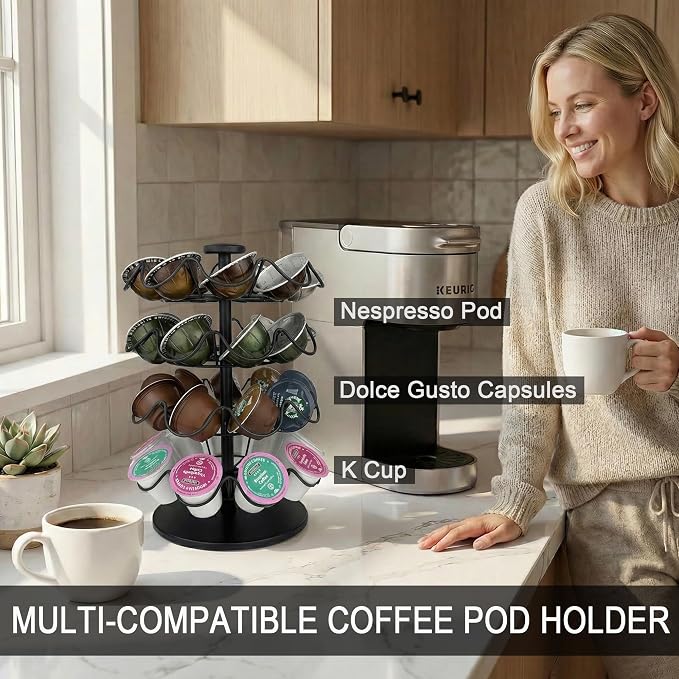 Miuly 360° Spinning Coffee Pod Stand| Holds 36 K-Cup, Dolce Gusto Pods | Large - Image 3