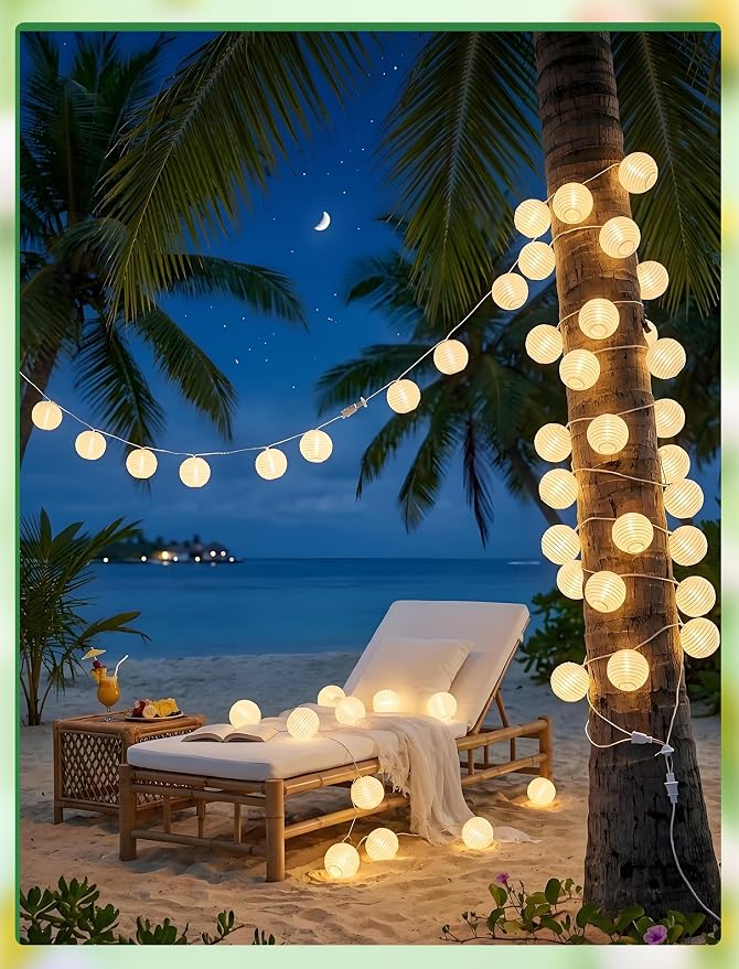 White Lantern String Lights Plug in, 8.5Ft Hanging Indoor Decorative String - Image 6